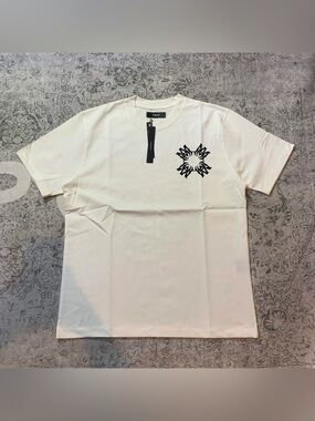 AMIRI White Short Sleeve Crewneck T-Shirt with Black Star Emblem